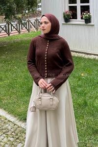 Lamelif Düğme Detaylı Hırka Acı Kahve