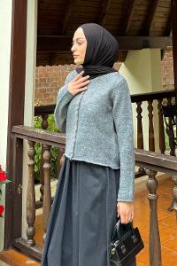 Lamelif Düğme Detaylı Hırka Antrasit