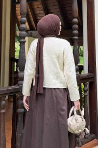 Lamelif Düğme Detaylı Hırka Naturel