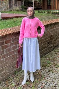 Lamelif Düğme Detaylı Hırka Pembe