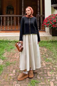 Lamelif Düğme Detaylı Hırka Siyah