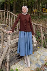 Lamelif Fırfırlı Hırka Acı Kahve