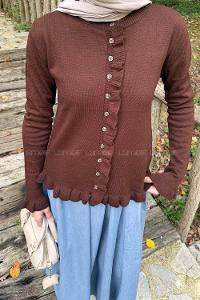 Lamelif Fırfırlı Hırka Acı Kahve