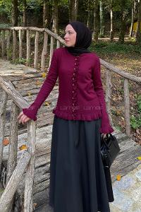 Lamelif Fırfırlı Hırka Bordo