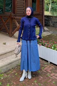 Lamelif Fırfırlı Hırka Lacivert