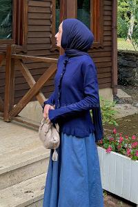 Lamelif Fırfırlı Hırka Lacivert