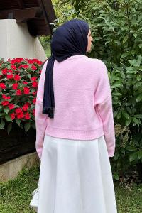 Lamelif Gold Düğme Detaylı Hırka Pembe