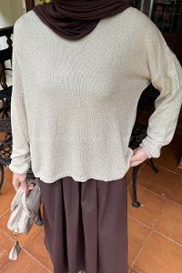 Lamelif Kayık Yaka Triko Kazak Bej