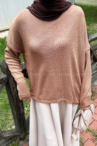 Lamelif Kayık Yaka Triko Kazak Camel