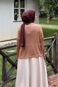 Lamelif Kayık Yaka Triko Kazak Camel