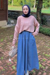 Lamelif Kayık Yaka Triko Kazak Gül Kurusu