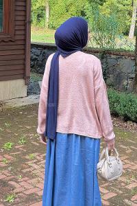 Lamelif Kayık Yaka Triko Kazak Gül Kurusu