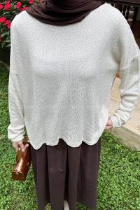 Lamelif Kayık Yaka Triko Kazak Natural