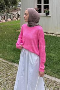 Lamelif Kayık Yaka Triko Kazak Pembe