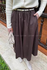 Lamelif Kemerli Kot Etek Acı Kahve