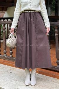 Lamelif Kemerli Kot Etek Acı Kahve