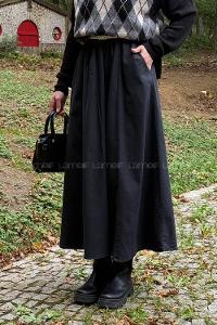 Lamelif Kemerli Kot Etek Siyah