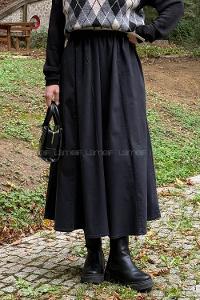 Lamelif Kemerli Kot Etek Siyah