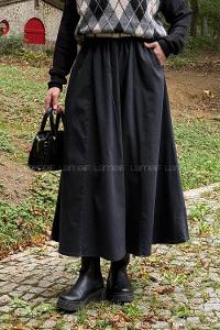 Lamelif Kemerli Kot Etek Siyah