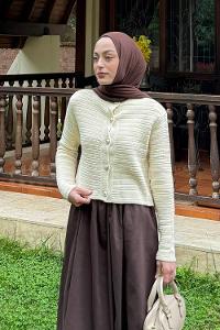 Lamelif Links Desenli Crop Hırka Natural