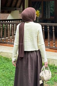 Lamelif Links Desenli Crop Hırka Natural