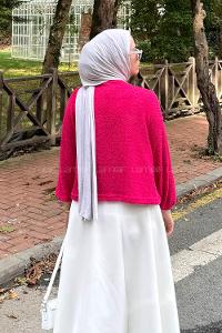 Lamelif Püsküllü Hırka Fuşya