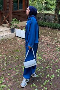 Lamelif Saten Pantolonlu Takım Lacivert