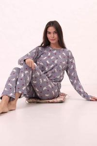 Lamelif  Tavşan Desenli Pijama Takımı Mavi