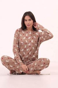 Brown With Milk Crew Neck Long Arm Without Accessories Combed Fabric Regular Trousers Comfortable Suit