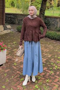 Lamelif Triko Peplum Hırka Acı Kahve