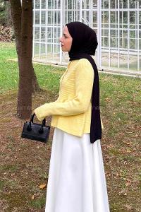 Lamelif Triko Peplum Hırka Sarı