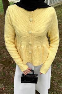 Lamelif Triko Peplum Hırka Sarı