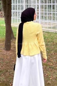 Lamelif Triko Peplum Hırka Sarı