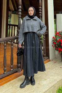 Anthracite Zippered Neck Long Arm Jumper