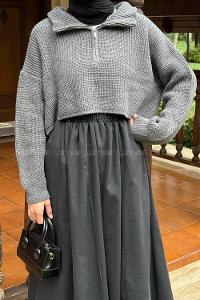 Anthracite Zippered Neck Long Arm Jumper