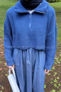 Indigo Zippered Neck Long Arm Jumper