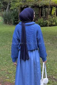 Indigo Zippered Neck Long Arm Jumper
