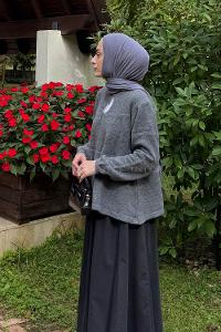 Lamelif Yakası Bağcıklı Triko Kazak Antrasit