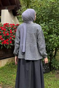 Lamelif Yakası Bağcıklı Triko Kazak Antrasit