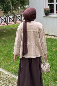 Lamelif Yakası Bağcıklı Triko Kazak Bej