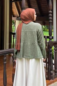 Lamelif Yakası Bağcıklı Triko Kazak Haki