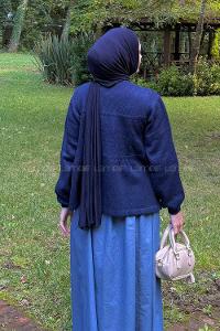 Lamelif Yakası Bağcıklı Triko Kazak Lacivert