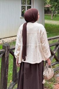 Lamelif Yakası Bağcıklı Triko Kazak Natural