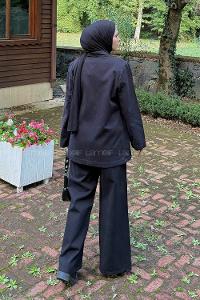 Lamelif Yan Bağlama Detaylı Pantolonlu Takım Siyah