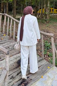 Lamelif Yan Bağlama Detaylı Pantolonlu Takım Taş Rengi