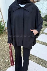 Black Shirt Collar Long Arm Cotton Modal Polyester Jacket