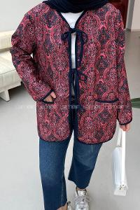 Lamelif Bağcıklı Kapitone Mont Bordo