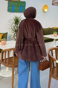 Lamelif Bisiklet Yaka Kaşe Mont Acı Kahve
