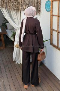 Lamelif Düğme Detaylı İkili Takım Acı Kahve