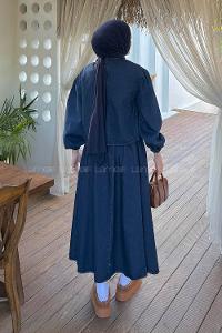 Lamelif Fiyonk Detaylı Denim Takım Koyu Mavi